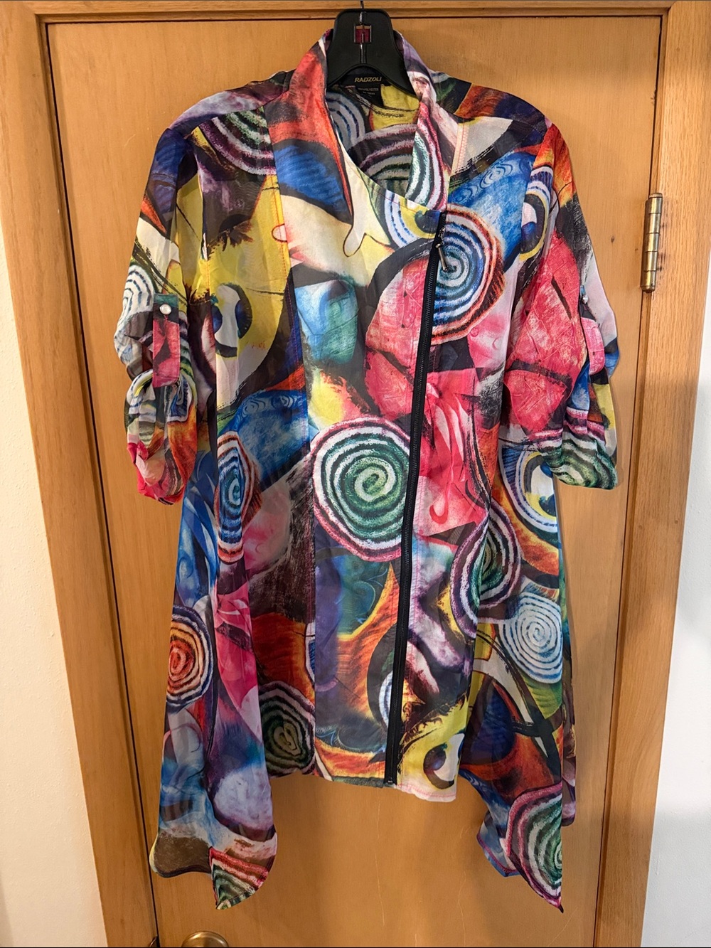 Radzoli Women’s Colorful Abstract Lightweight Sheer Overlay Jacket Large